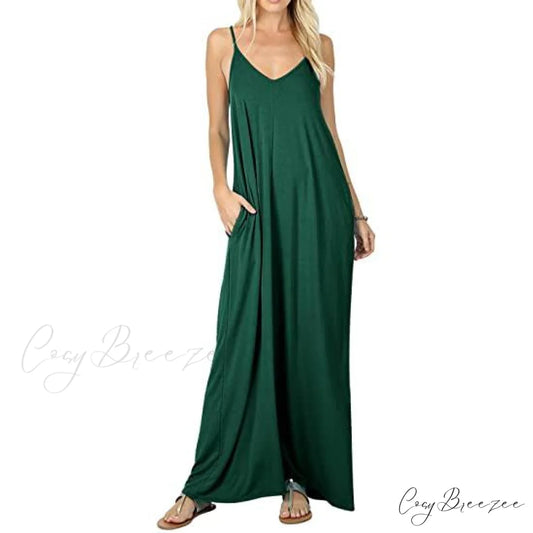 Stokeen Women’s Summer Casual Spaghetti Strap Maxi Dress Dark Green / S