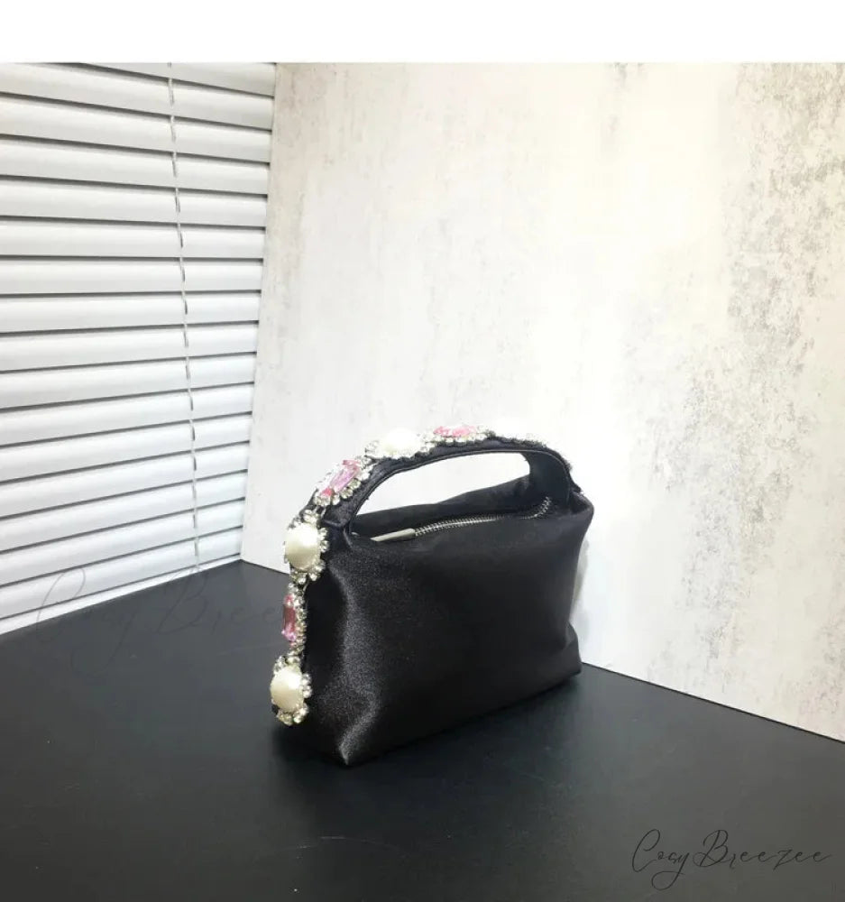 Stones Silk Phone Handbag Black wristlet-250126
