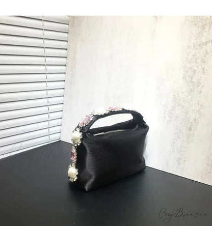 Stones Silk Phone Handbag Black wristlet-250126