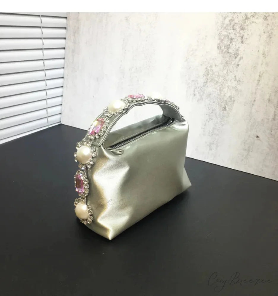 Stones Silk Phone Handbag silver wristlet-250126