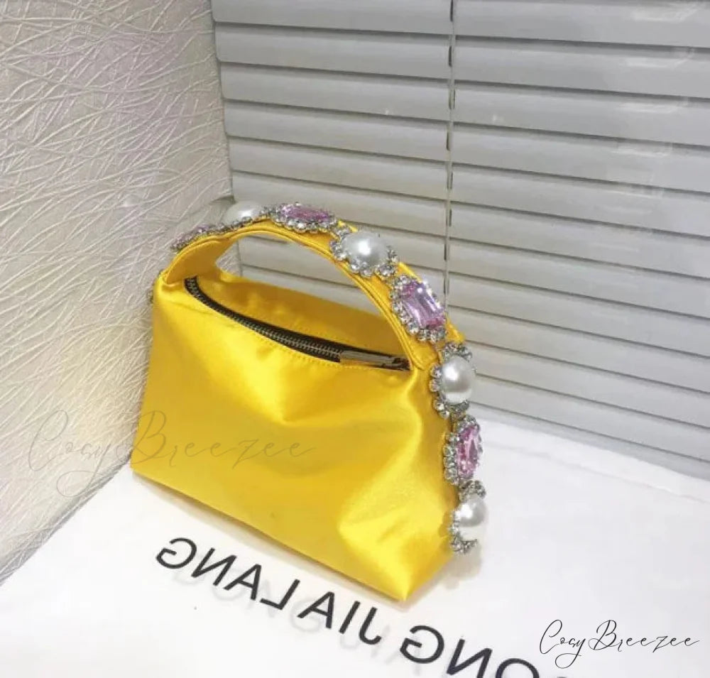 Stones Silk Phone Handbag Yellow wristlet-250126