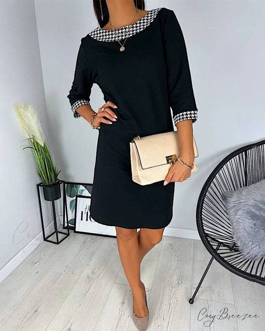 Straight Dress with Round Neck Input: Blue Cotton T-Shirt Output: Cotton T-Shirt in Blue Input: Leather Crossbody Bag