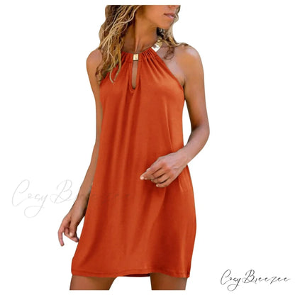 Straight Halter Neck Sexy Strapless Mini Ladies Dress Orange / S