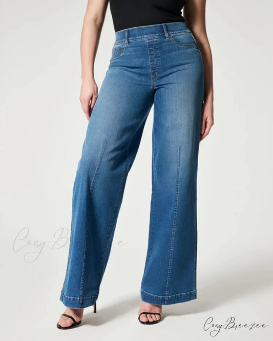 Straight Leg Stretch Fit High Waist Wide Indigo Lounge Stylish Jean Dark Blue / S