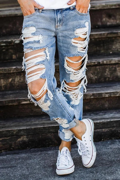 Straight Ripped Jeans Blue / S