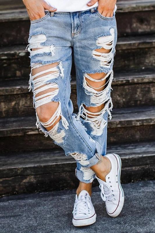Straight Ripped Jeans Blue / S