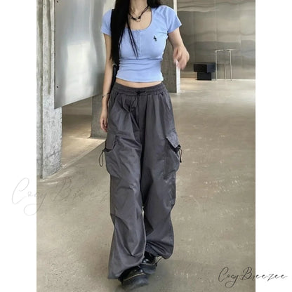 Straight Trousers Fashion Wide Leg Pockets Joggers Trousers