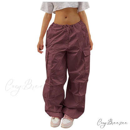 Straight Wide Leg Loose Trousers Cargo Pants Red / XS