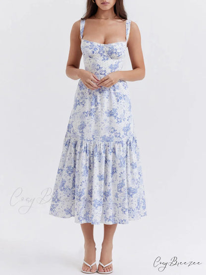Strap A-Hem Stylish Floral Midi Dress