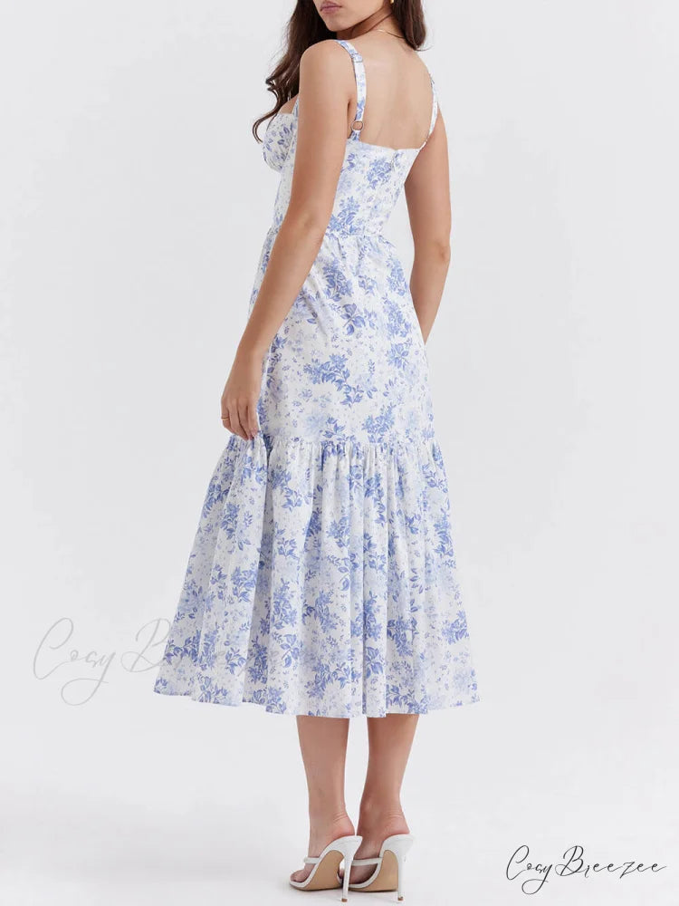 Strap A-Hem Stylish Floral Midi Dress