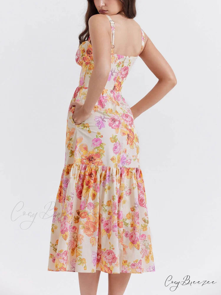 Strap A-Hem Stylish Floral Midi Dress