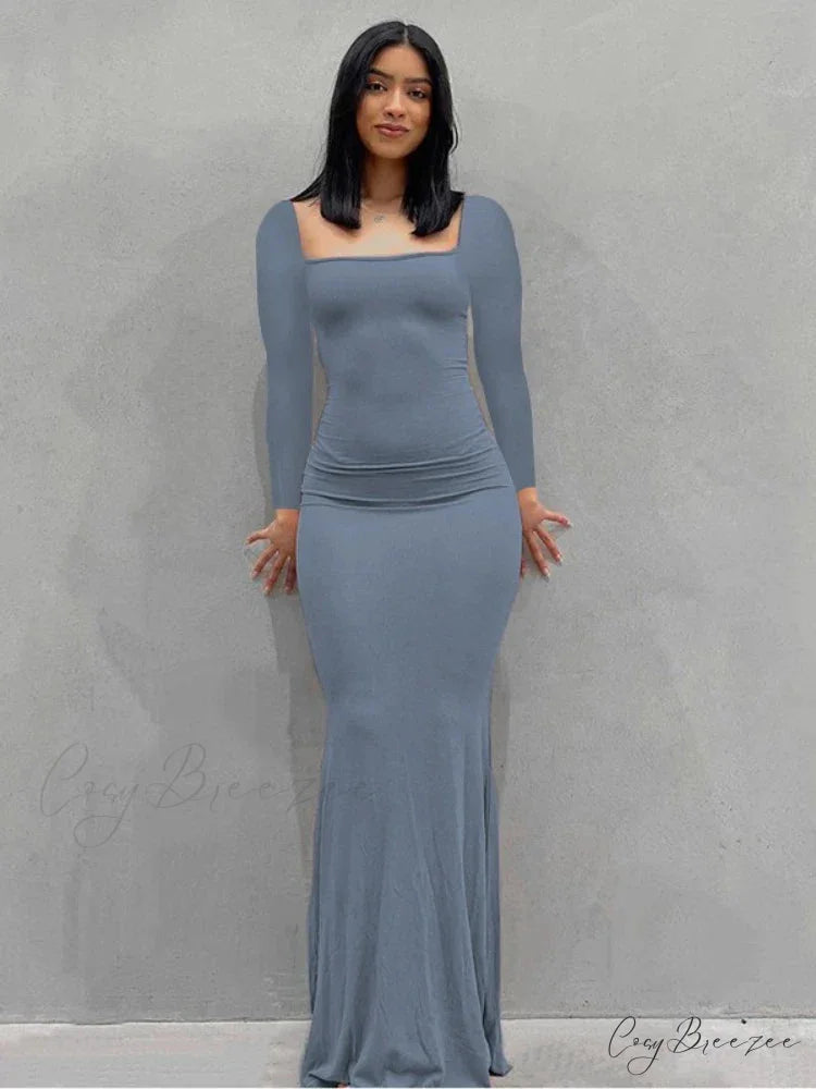 Strap Backless Long Casual Maxi Dress BLUE / S