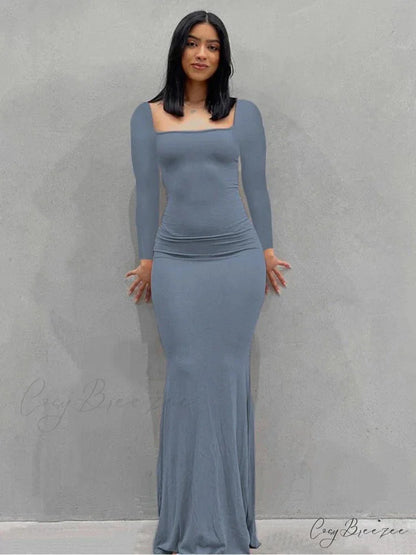 Strap Backless Long Casual Maxi Dress BLUE / S