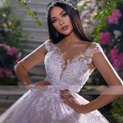 Strap-Free Lace Lengthy Train Bridal Gown weddingdress-250223