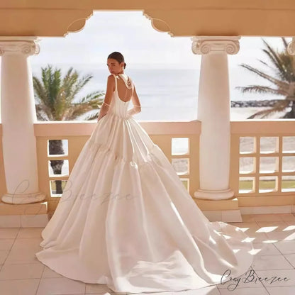 Strap-Free Satin Lengthy Train Bridal Dress weddingdress-250223