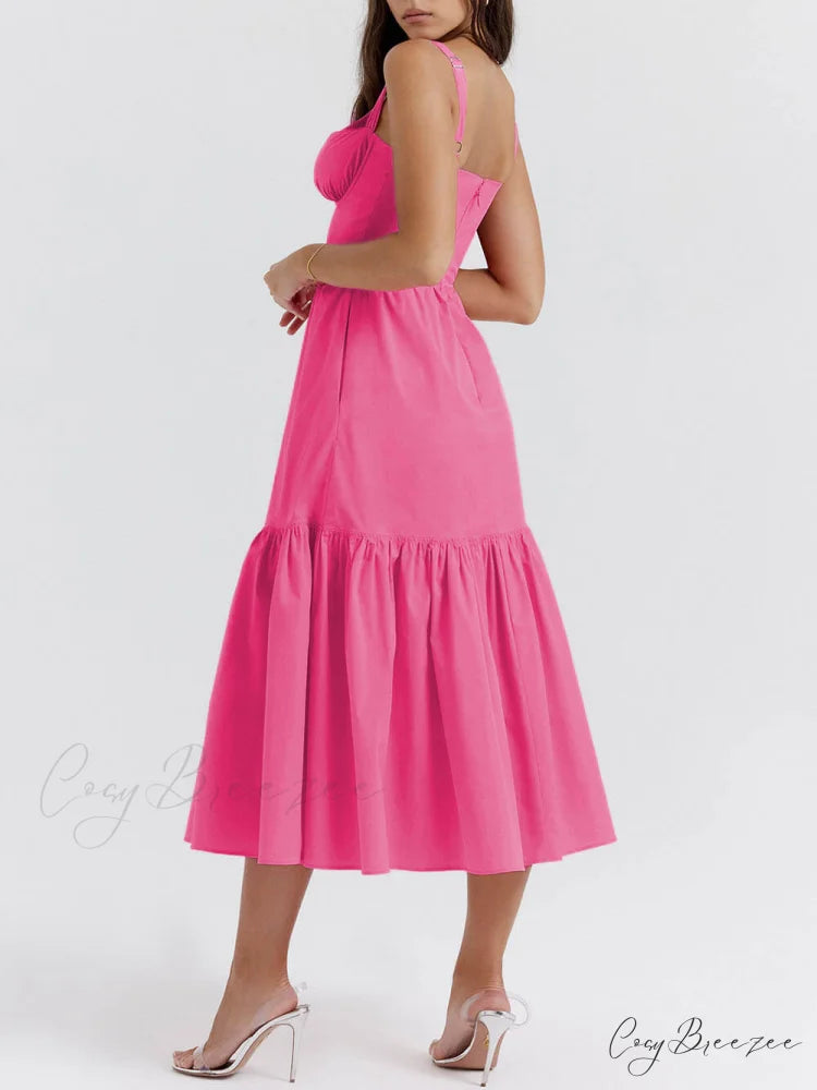 Strap Solid Color Charming A-Hem Midi Dress