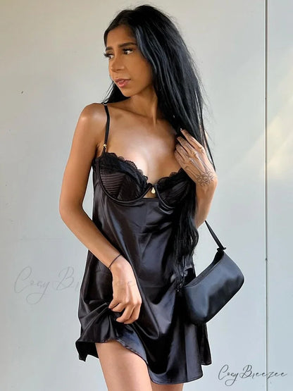 Straple Backless Mini Lace Chest Wrapping Dress Black / S