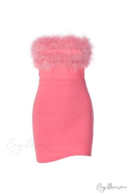 Strapless Backless Dress with Fuzzy Detail