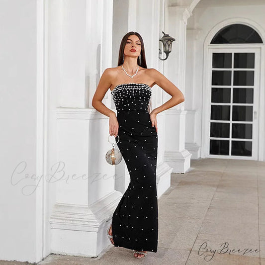 Strapless Beaded French Style Sleeveless Prom Dress promdress-250223