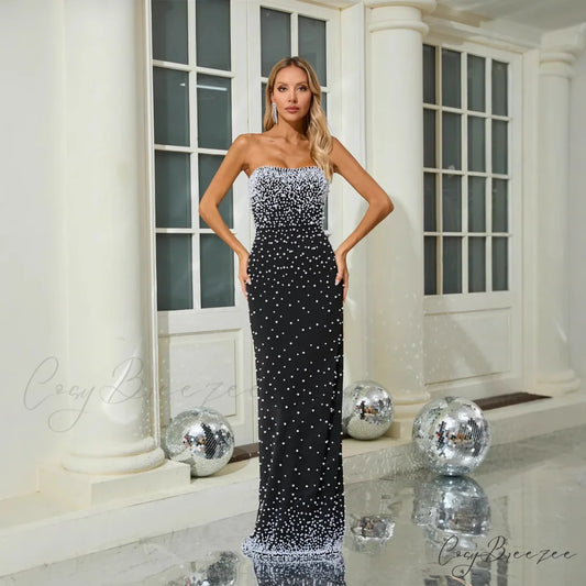 Strapless Beaded Slim Fit Floor Length Prom Dress promdress-250223