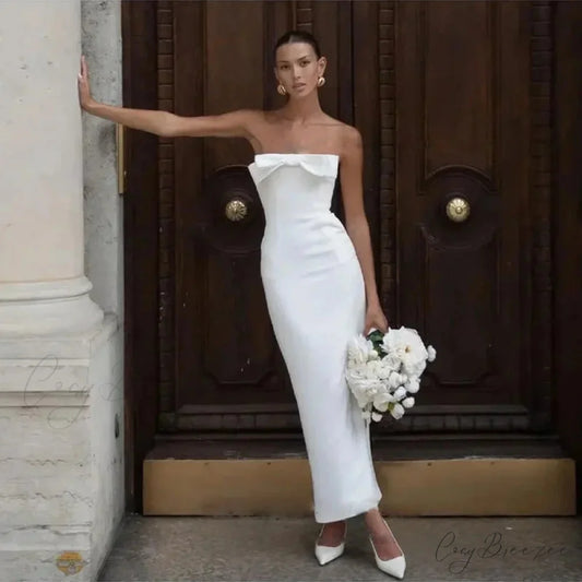 Strapless Bowknot Wedding Dress white / US 2 weddingdress-250223