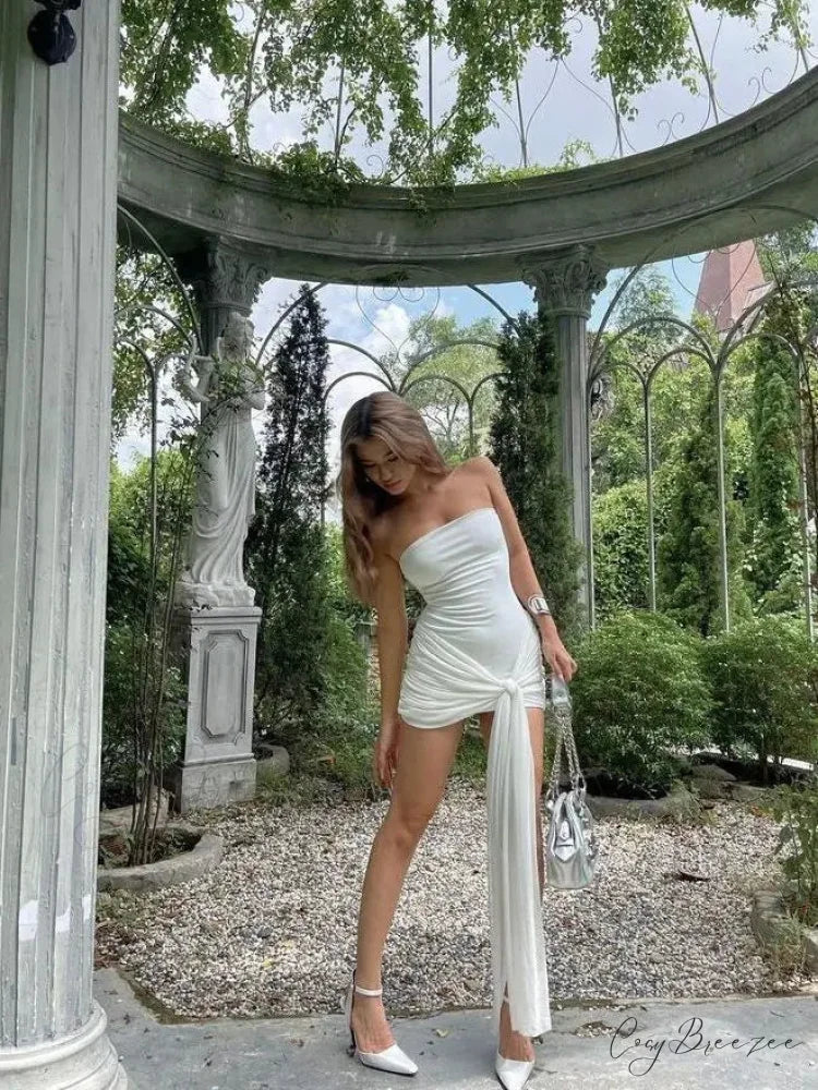 Strapless Double Layer Mini Dress WHITE / S minidress-250223