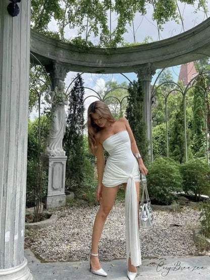 Strapless Double Layer Mini Dress WHITE / S minidress-250223