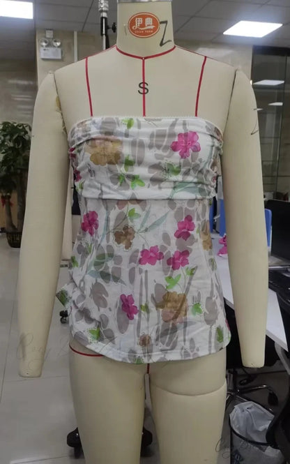 Strapless Flower Print Crop Top croptop-250223