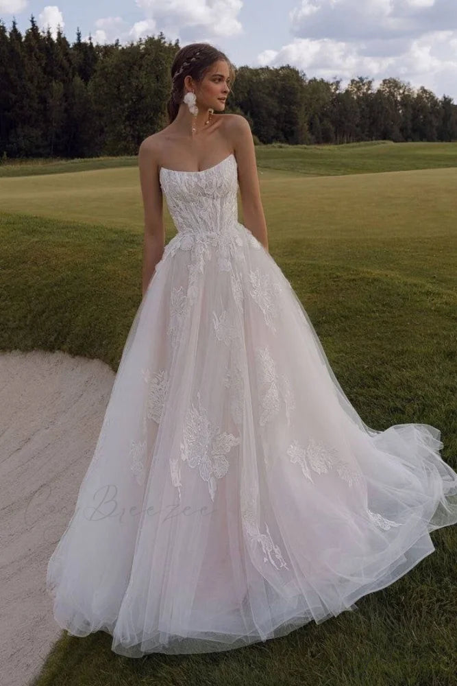 Strapless Lace Ball Gown Wedding Dress lvory white / 2 weddingdress-250223