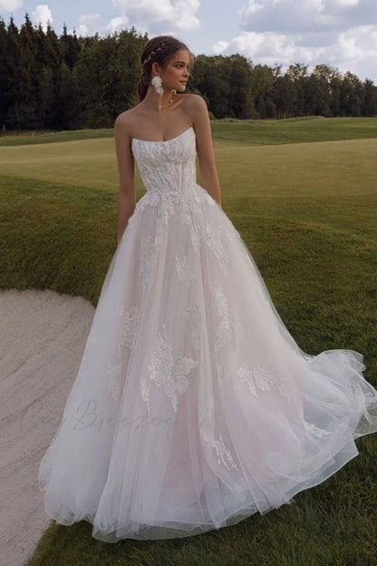 Strapless Lace Ball Gown Wedding Dress lvory white / 2 weddingdress-250223