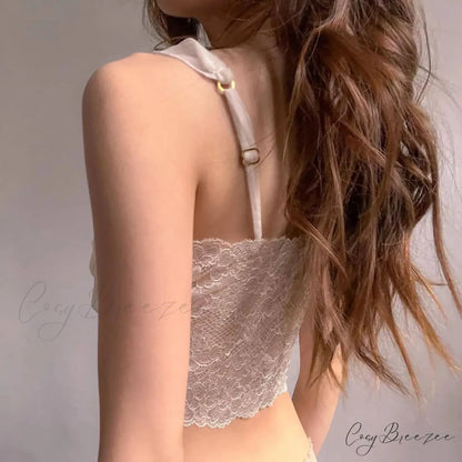 Strapless Lace Mesh Playful Korean Aesthetic Tank croptop-250126