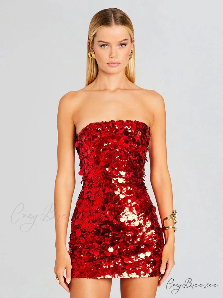 Strapless Mini Sequin Party Dress