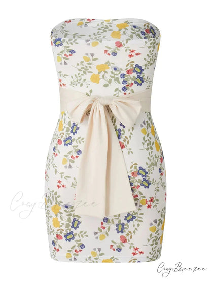 Strapless Off Shoulder Tube Sexy Floral Print Slim Mini Dress