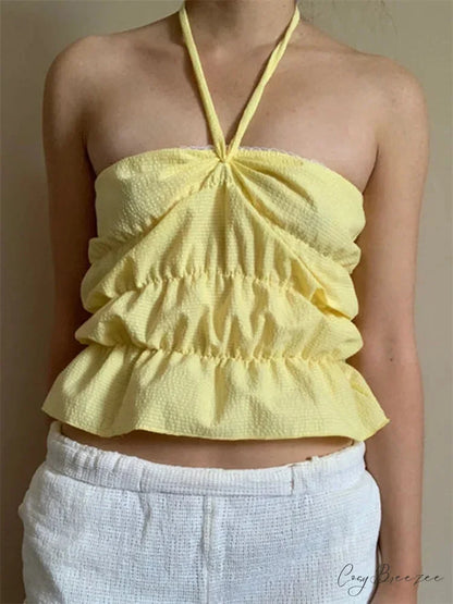Strapless Plaid Ruched Backless Tube Crop Top croptop-250126