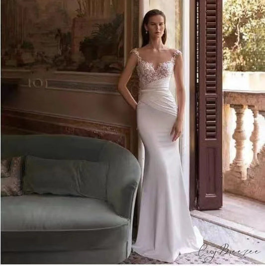 Strapless Satin Mermaid Bridal Wedding Dress lvory white / 2 weddingdress-250223