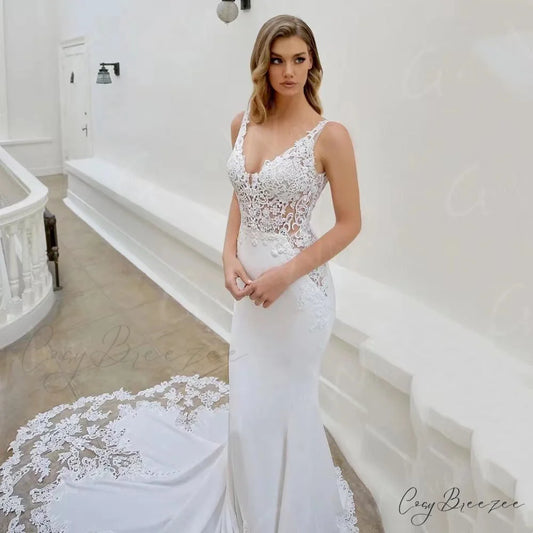 Strapless Satin Mermaid Bridal Wedding Dress lvory white / 2 weddingdress-250223