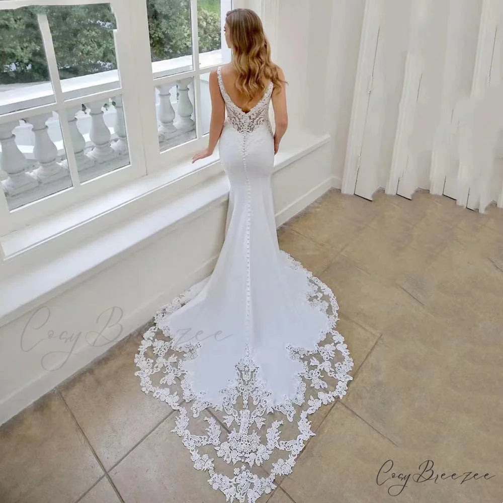Strapless Satin Mermaid Bridal Wedding Dress white / 2 weddingdress-250223