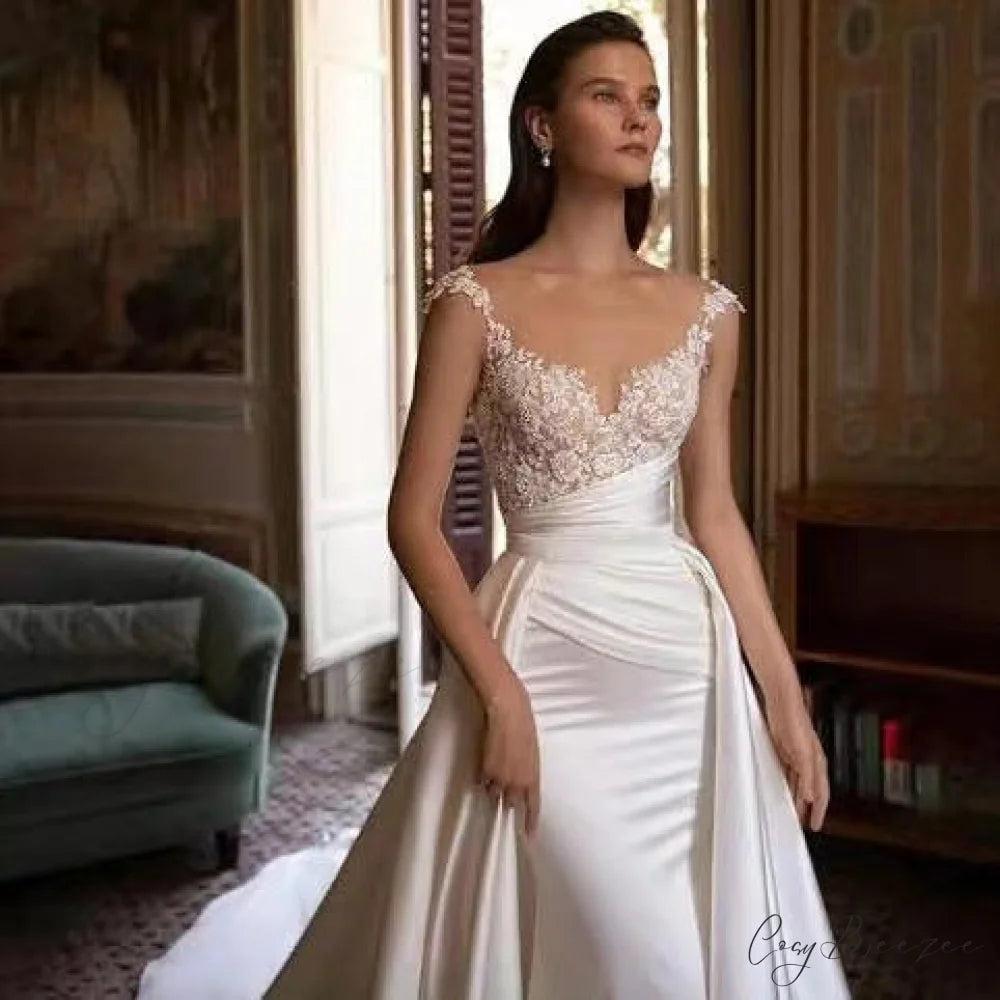 Strapless Satin Mermaid Bridal Wedding Dress white / 2 weddingdress-250223
