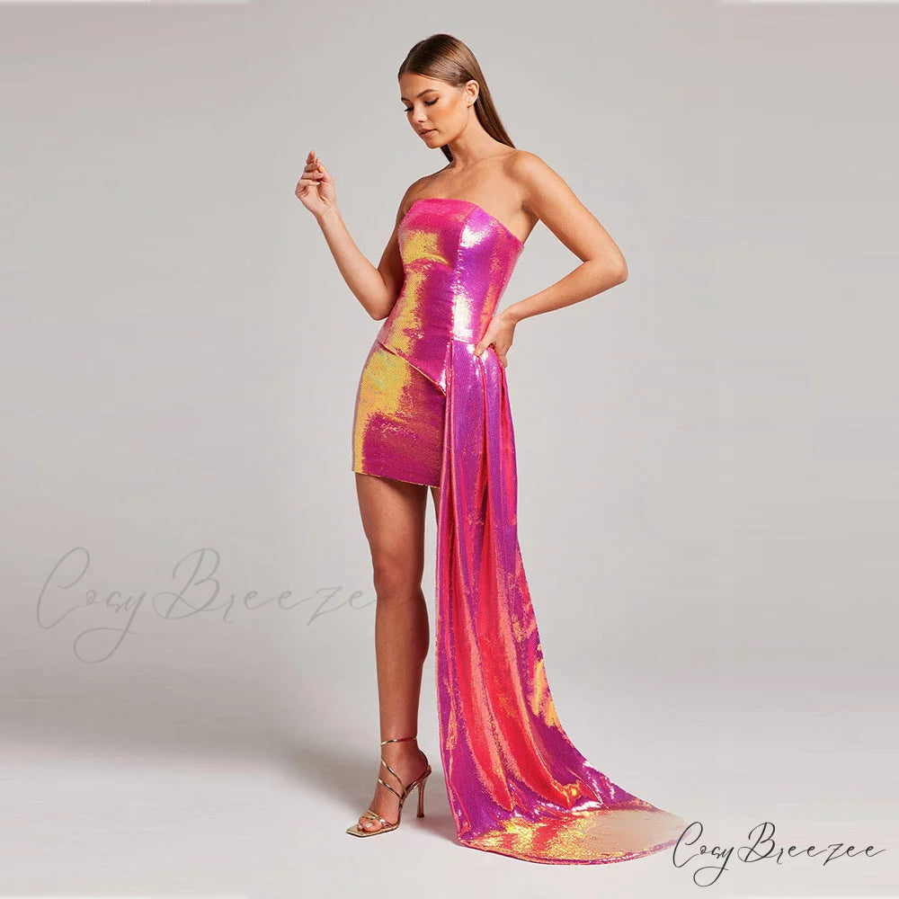 Strapless Sequin Wrap Waist Two Piece Prom Dress promdress-250223