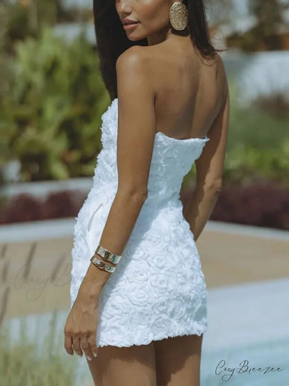 Strapless Sexy Backless Solid Graceful Color Floral Short Dress