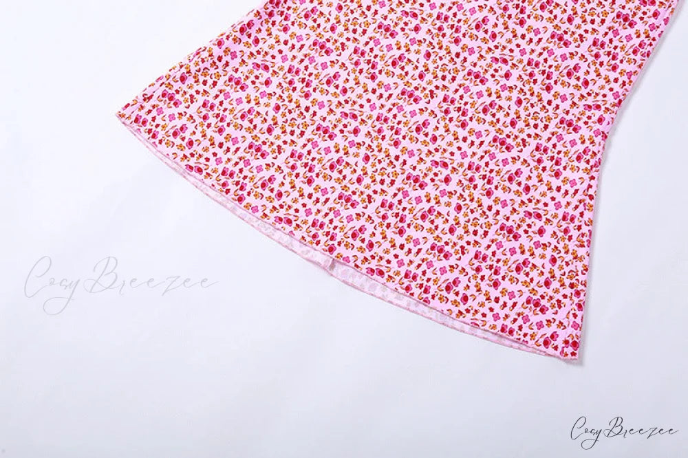 Straps and Design Flowered Warm-Season Long Bodycon Ruched Pink Coastal with Casual Gown Detail
