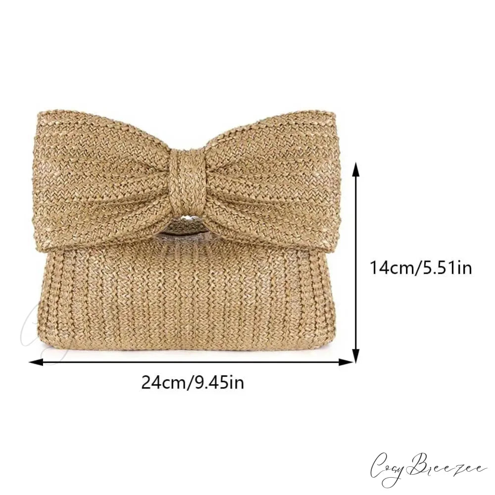 Straw Woven Bow Purse wristlet-250126
