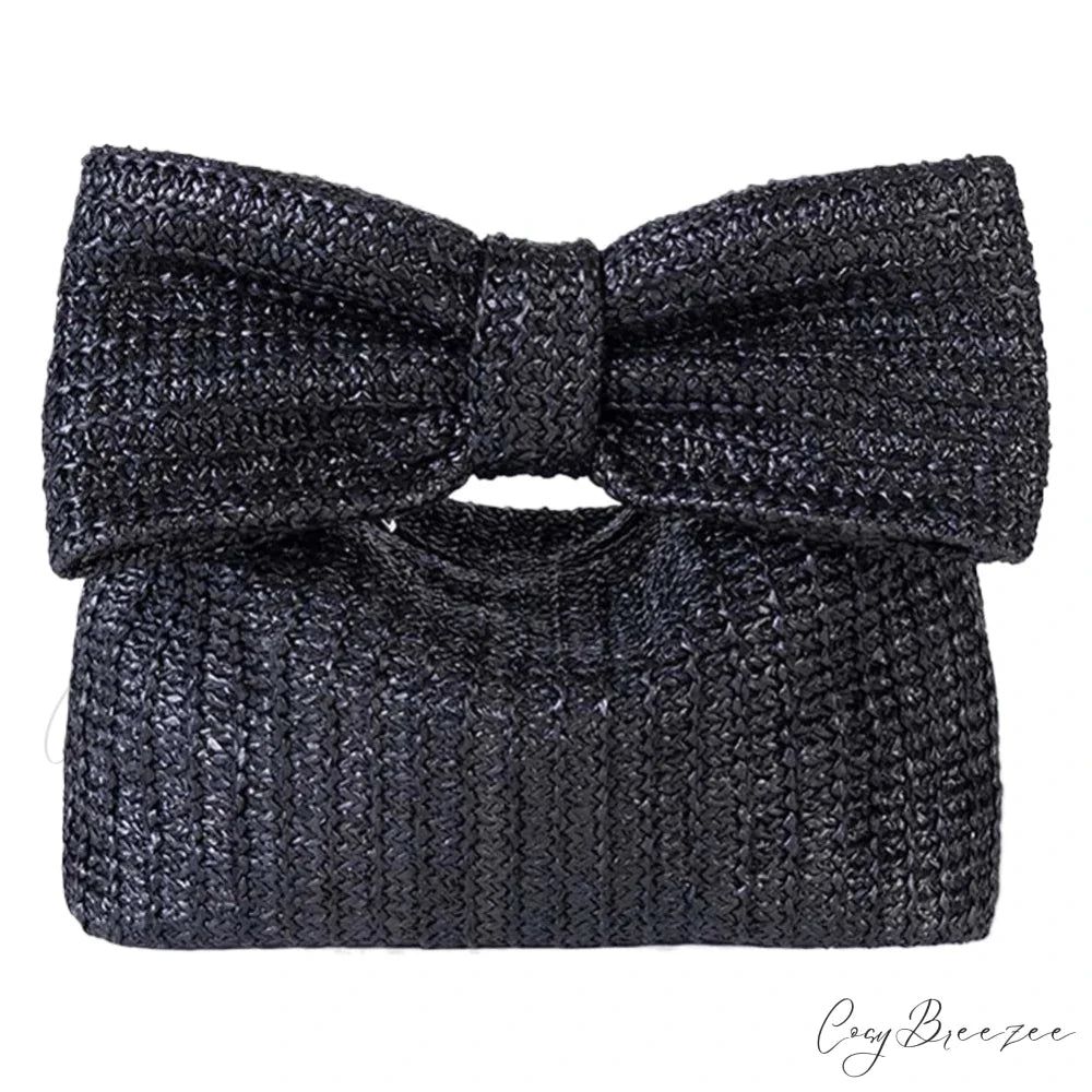 Straw Woven Bow Purse wristlet-250126
