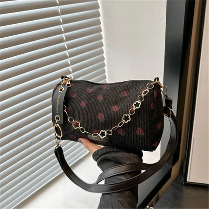 Strawberry Corduroy Mini Crossbody Bag Black crossbody-250126