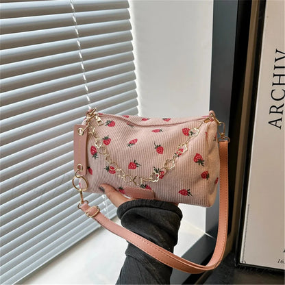 Strawberry Corduroy Mini Crossbody Bag Pink crossbody-250126
