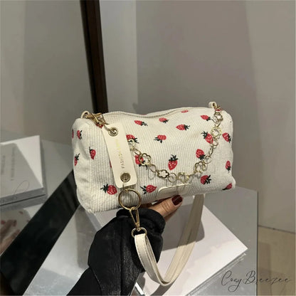 Strawberry Corduroy Mini Crossbody Bag White crossbody-250126