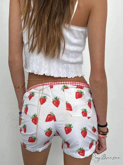 Strawberry Print Cotton Sweatshorts short-250223