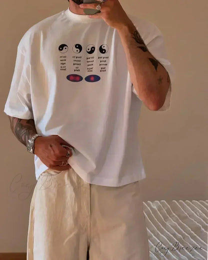 Street Dark Minimalist Emblem Print Tee white5 / S t-shirt-250223
