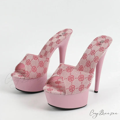 Street-Style Sexy Platform Peep-Toe Super-High Party Prom Slippers Slender High Heel Pink / 34
