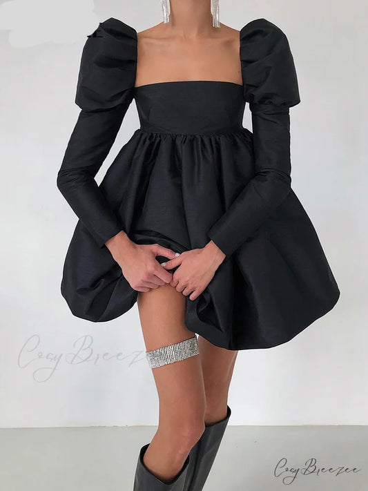 Streetwear Party Backless Y2K in - Gown Long with Elegant Folded Mini - Puffy Gown - Dresses Ball Women - for Sleeves